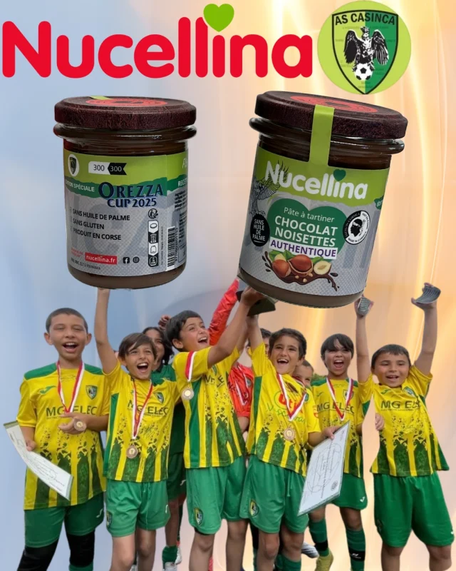 🏆 NUCELLINA joue le match de sa vie… en édition collector ! ⚽️
À l’occasion de la AS CASINCA OREZZA CUP 2025, la NUCELLINA s’habille aux couleurs du club pour célébrer l’évènement comme il se doit 🎉

✨ Une série ULTRA LIMITÉE de 300 pots numérotés de 1 à 300, spécialement créée pour le tournoi !
⚠️ Disponible uniquement à la boutique du club pendant le week-end de Pâques, du 18 au 21 avril 2025
📍 Un souvenir unique à déguster… ou à collectionner 🍫💚

🎁 Parce que le foot et la gourmandise font toujours bon ménage !
Tu veux le numéro 10 ? Le 21 ? Le 300 ? À toi de jouer 🥇

#Nucellina #OrezzaCup2025 #ASCasinca #EditionLimitée #Collector #PâteàTartinerCorse #FootEtGourmandise #FattuInCorsica